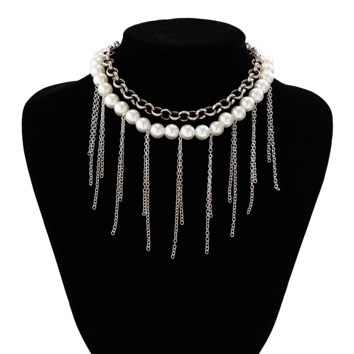 Pearl Tassel Fun Design Double-layer Retro Necklace Women's Accessories