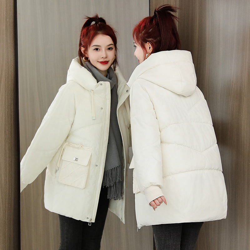 Winter Thick Mid-length Cotton Clothing Loose Plus Size Hooded Cotton-padded Jacket