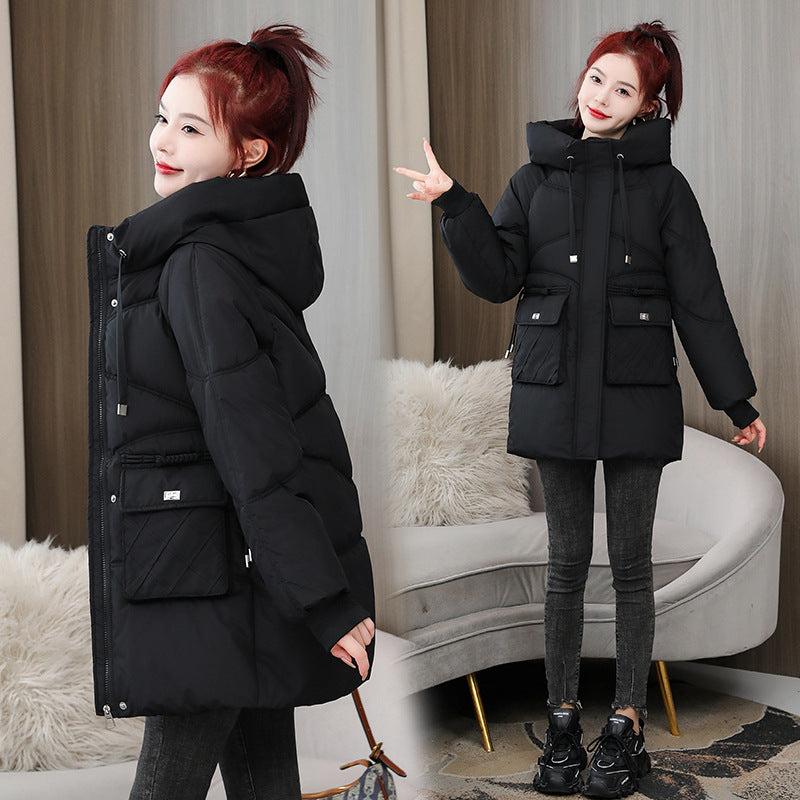 Winter Thick Mid-length Cotton Clothing Loose Plus Size Hooded Cotton-padded Jacket